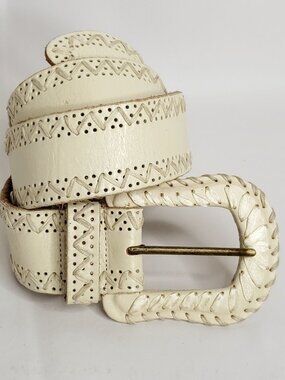 Another Line Inc Womens Belt Sz L Wide Waist Cream Stitched